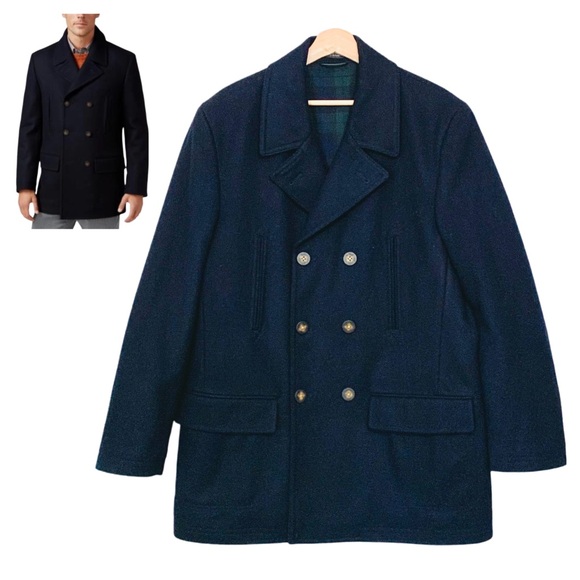 Ralph Lauren Luke Pea Coat Navy Blue Size 42 Regular Wool Blend - Picture 1 of 15